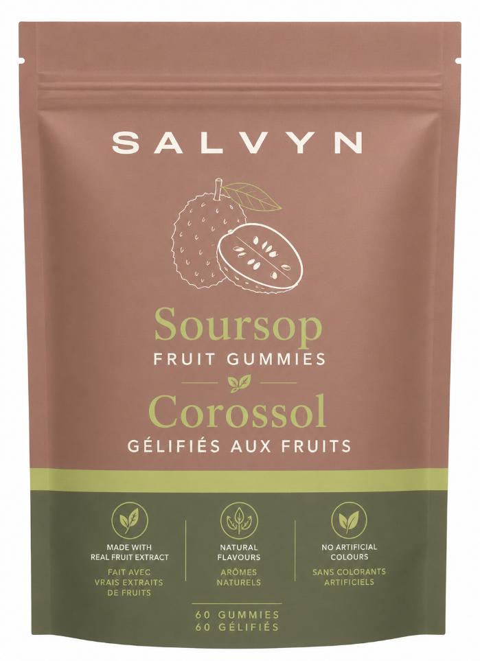 SALVYN Soursop Fruit Gummies, Soft Chewy Tropical Fruit Candy, 60 Gummies